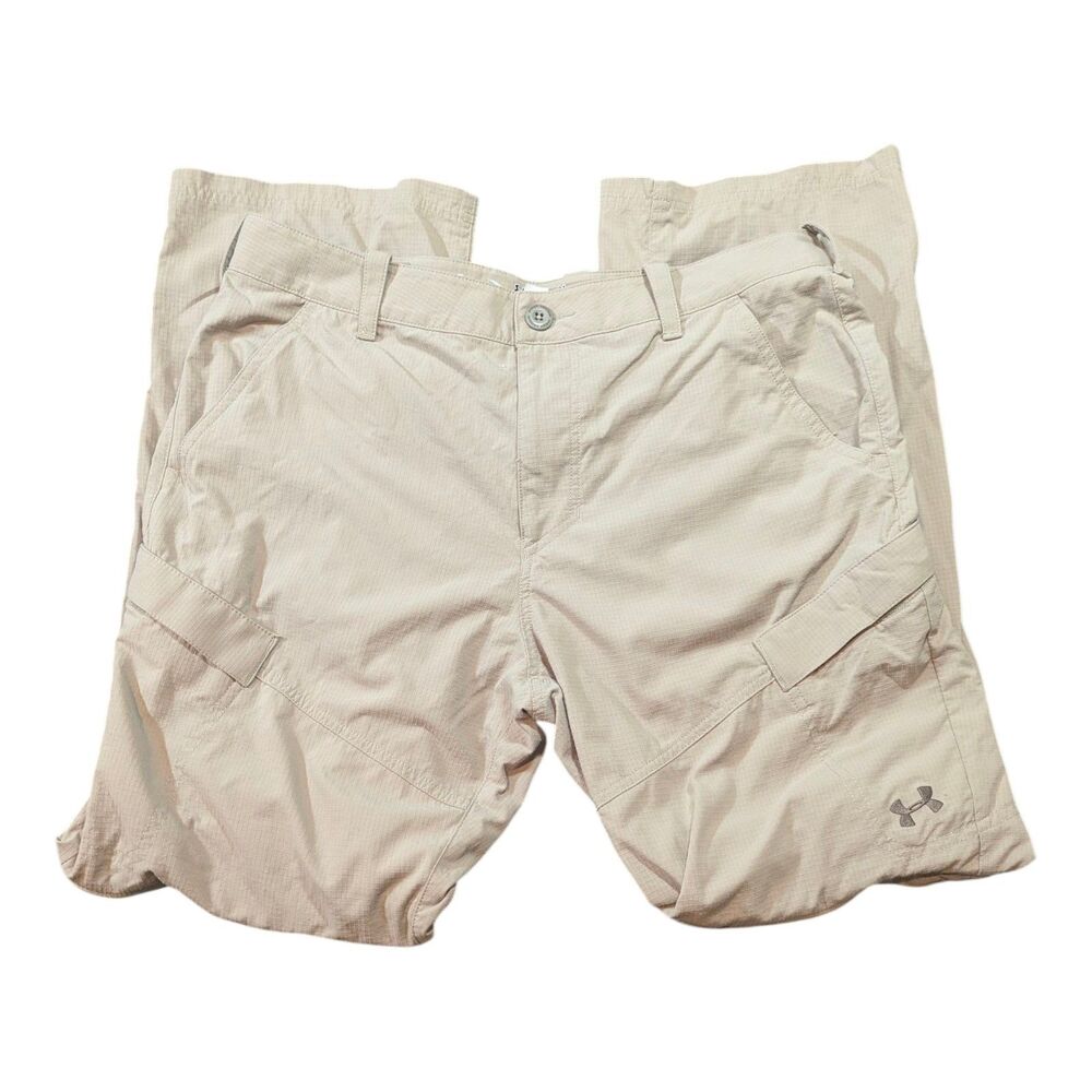 Under Armour Convertible Pants Men's 34x31  RipStop Fish Slayer Hiking Khaki Tan
